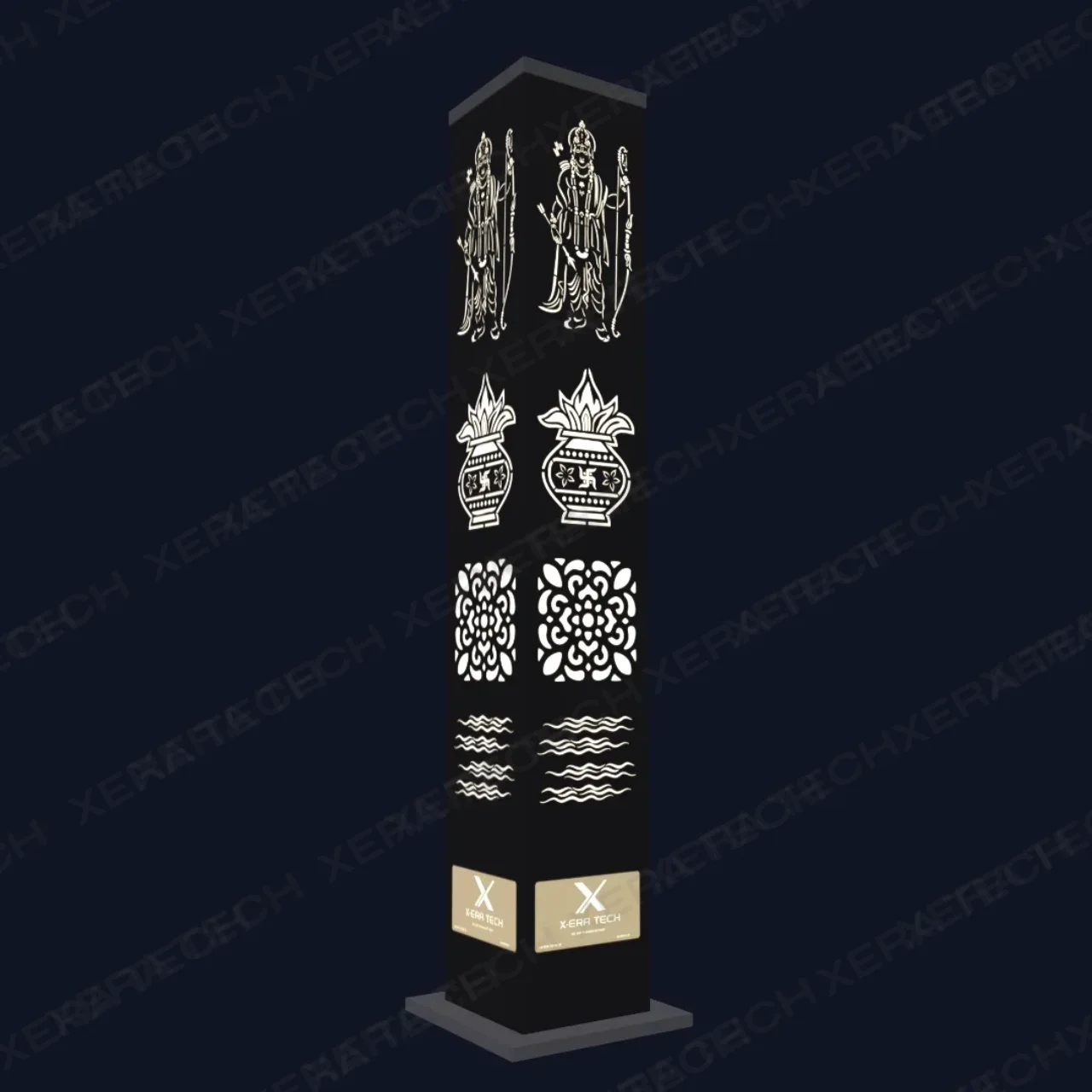 Square Engraved Indian Motif Bollard Light — Riverfront Series riverfront decorative lighting India